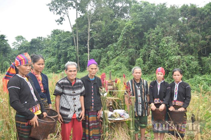 Ông Hồ Văn Pù (thứ 3 từ phải sang) tại lễ tạ ơn thần lúa - Ảnh: Hồ Giỏi