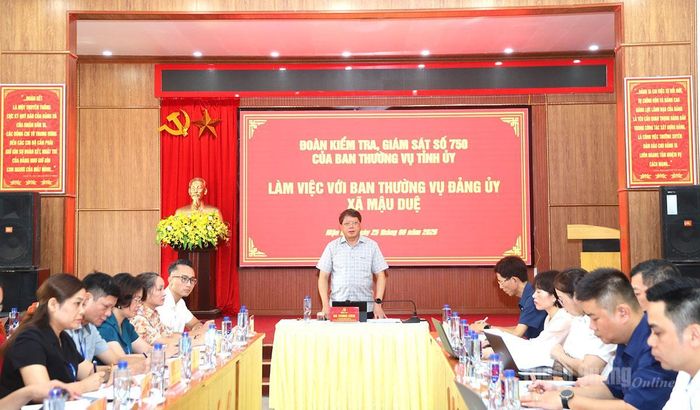 Đồng chí Hà Trung Kiên, Ủy viên Ban Thường vụ Tỉnh ủy, Phó Chủ tịch Thường trực Ủy ban MTTQ tỉnh, Trưởng đoàn kiểm tra, giám sát số 750 phát biểu quán triệt các nội dung tại buổi làm việc.