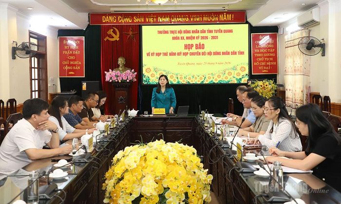 Phó Chủ tịch HĐND tỉnh Lê Thị Thanh Trà phát biểu tại họp báo.