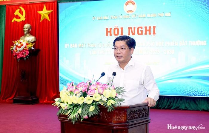 Đồng chí Nguyễn Chí Tài phát biểu tại hội nghị.