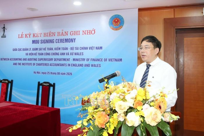 Cục trưởng Cục Quản lý, giám sát kế toán, kiểm toán Đặng Quyết Tiến phát biểu tại sự kiện. Ảnh: Đức Minh