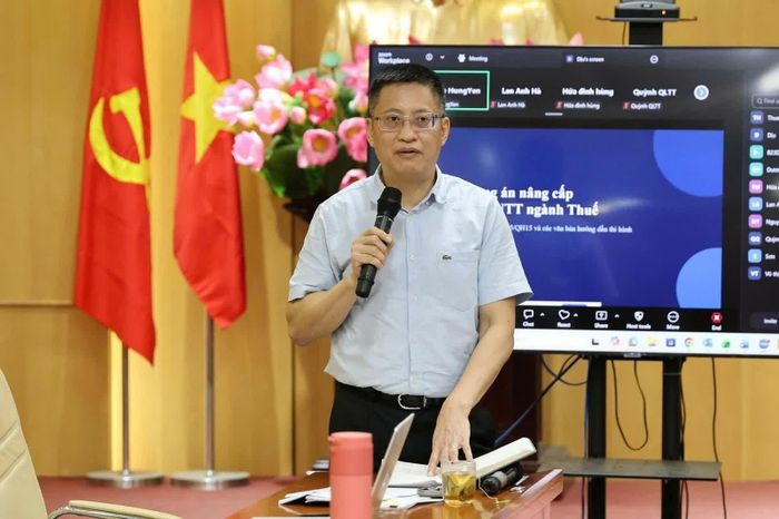 Ông Phạm Quang Toàn - Trưởng Ban Công nghệ, chuyển đổi số và tự động hóa (Cục Thuế) phát biểu tại cuộc họp. Ảnh Phương Thảo