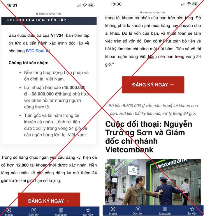 Vietcombank cảnh báo giả mạo báo chí để dụ đầu tư tiền số trái phép.
