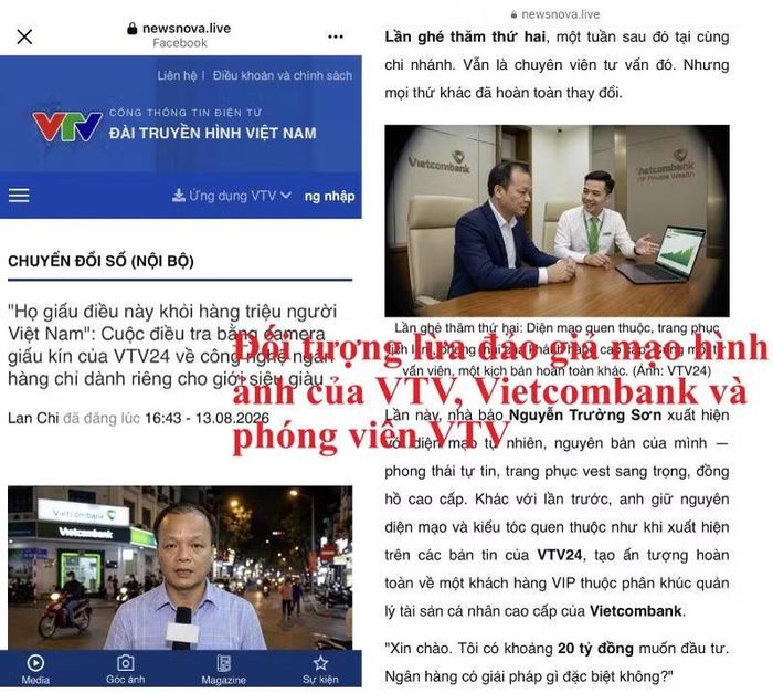 Đối tượng lừa đảo giả mạo hình ảnh của VTV, Vietcombank và phóng viên VTV.