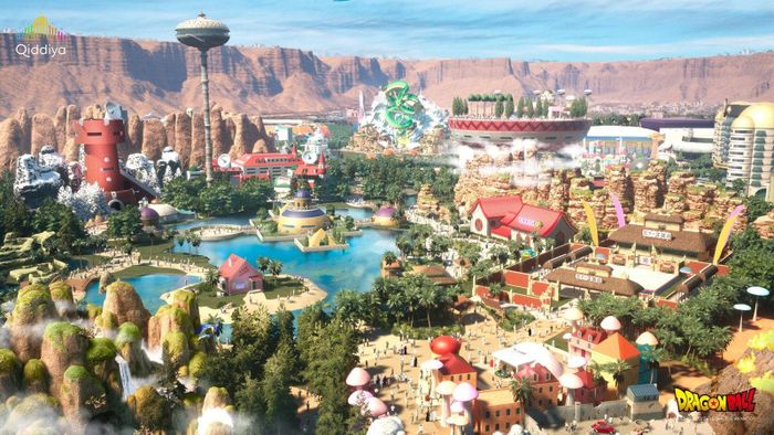 Phối cảnh công viên Dragon Ball tại Qiddiya City, Saudi Arabia. Dự án rộng hơn 500.000m² với hơn 30 trò chơi và 7 khu vực lấy cảm hứng từ 7 viên ngọc rồng. Ảnh: Qiddiya