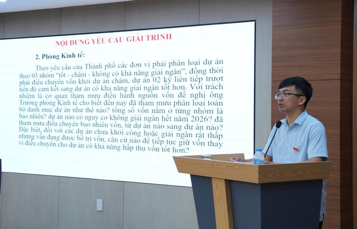 Đại diện các phòng, ban chuyên môn giải trình tại phiên họp. Ảnh: Hoàng Anh