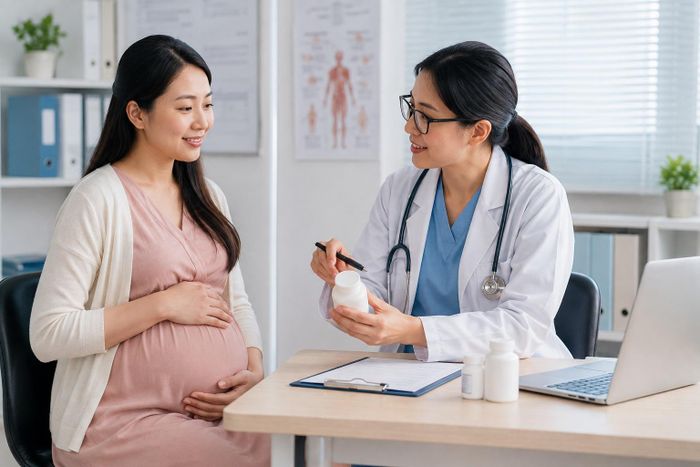 Thai phụ cần đi khám đúng lịch và tuân thủ chế độ điều trị mỡ máu cao theo hướng dẫn của bác sĩ chuyên khoa. Ảnh minh họa AI.