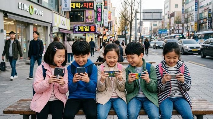 Hàn Quốc siết sử dụng mạng xã hội, điện thoại ở trẻ em. Ảnh AI