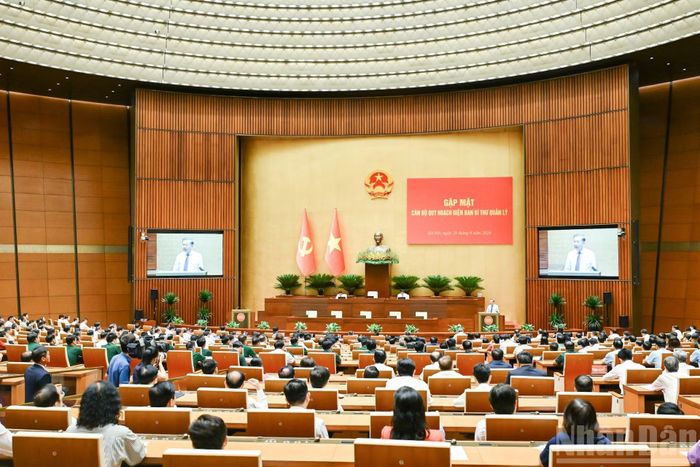 Quang cảnh gặp mặt cán bộ quy hoạch diện Ban Bí thư quản lý. (Ảnh: DUY LINH)