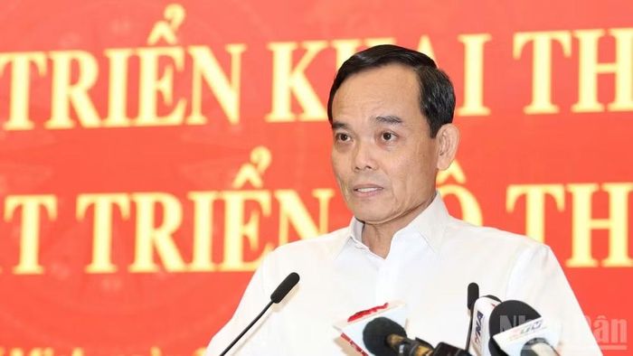 Ủy viên Bộ Chính trị, Bí thư Thành ủy Thành phố Hồ Chí Minh Trần Lưu Quang phát biểu chỉ đạo tại hội nghị. (Ảnh: Vương Lê)