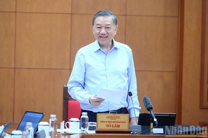 Tổng Bí thư, Chủ tịch nước Tô Lâm phát biểu chỉ đạo tại cuộc làm việc.