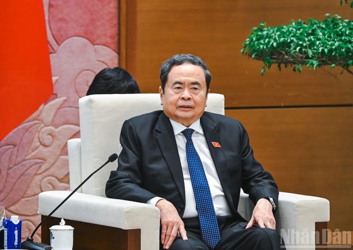 Chủ tịch Quốc hội Trần Thanh Mẫn phát biểu tại cuộc tiếp. (Ảnh: DUY LINH)