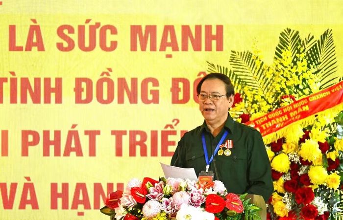 Đồng chí Vũ Trọng Kim, Ủy viên Đoàn Chủ tịch Ủy ban Trung ương Mặt trận Tổ quốc Việt Nam, Chủ tịch Trung ương Hội Cựu thanh niên xung phong Việt Nam khóa IV, phát biểu khai mạc Đại hội. (Ảnh: THÁI HƯNG)
