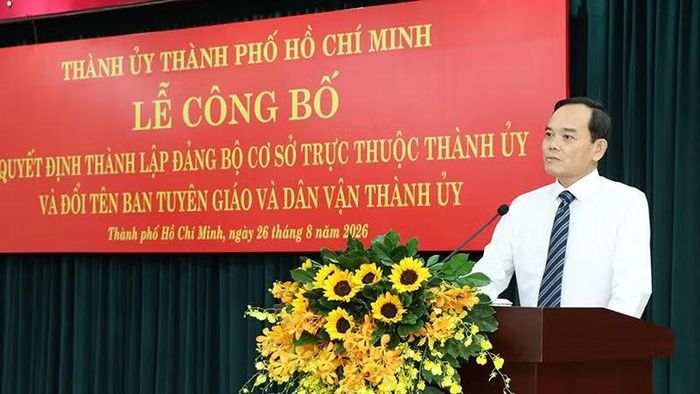Đồng chí Trần Lưu Quang, Ủy viên Bộ Chính trị, Bí thư Thành ủy Thành phố Hồ Chí Minh phát biểu tại sự kiện. (Ảnh: THANH VŨ)