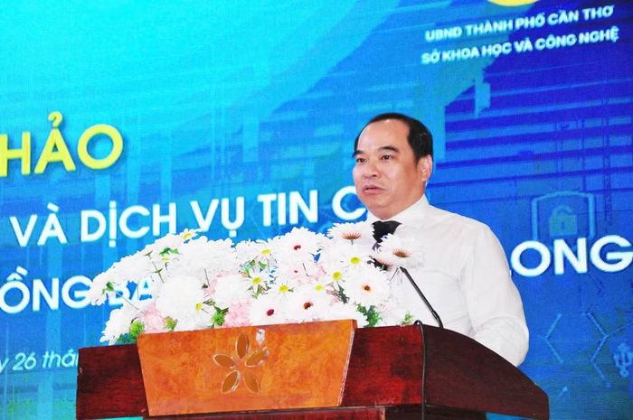 Ông Nguyễn Hữu Thanh Bình, Phó Giám đốc Sở Khoa học và Công nghệ thành phố Cần Thơ phát biểu tại Hội thảo. (Ảnh: THẢO ANH)