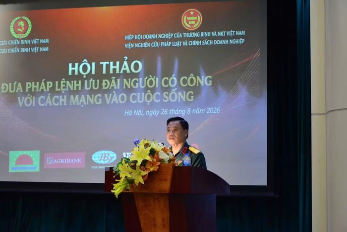 Anh hùng Lao động Trần Hồng Quảng, Chủ tịch Hiệp hội Doanh nghiệp của thương binh và người khuyết tật Việt Nam phát biểu tại hội thảo. (Ảnh: VŨ MINH)