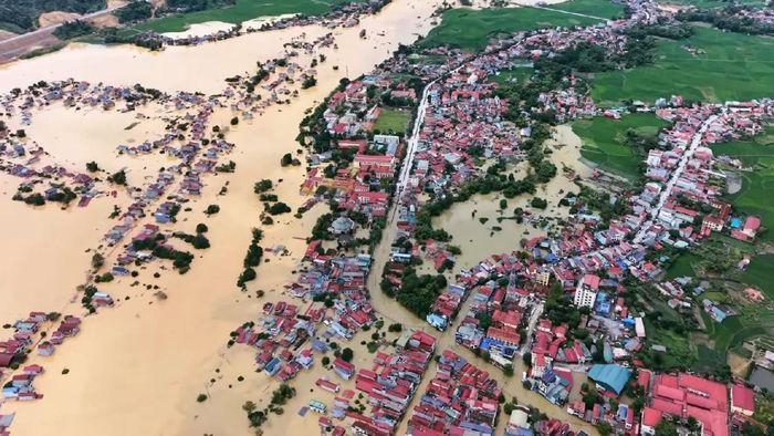 Xã Thất Khê, tỉnh Lạng Sơn chìm trong biển nước. Ảnh: VOV2