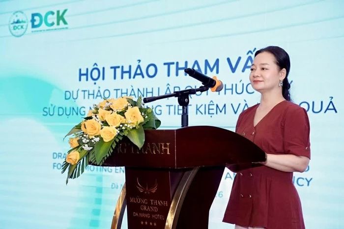 Bà Nguyễn Thị Lâm Giang, Cục trưởng Cục Đổi mới sáng tạo, Chuyển đổi xanh và Khuyến công, Bộ Công Thương, phát biểu tại Hội thảo tham vấn Dự thảo thành lập Quỹ thúc đẩy sử dụng năng lượng tiết kiệm và hiệu quả, ngày 13/8 tại Đà Nẵng. (Nguồn: Bộ Công Thương)