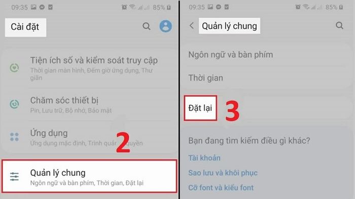 Chọn Quản lý chung rồi nhấn Đặt lại.