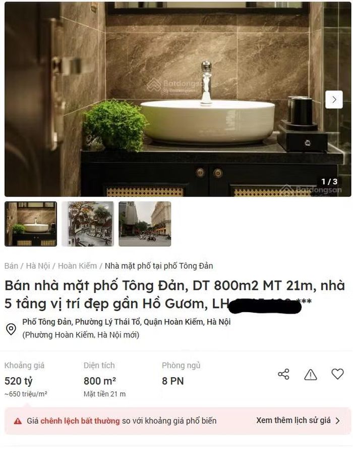 Tông Đản là tuyến phố có giá bất động sản cao hàng đầu tại Hà Nội. Ảnh: BĐS.com