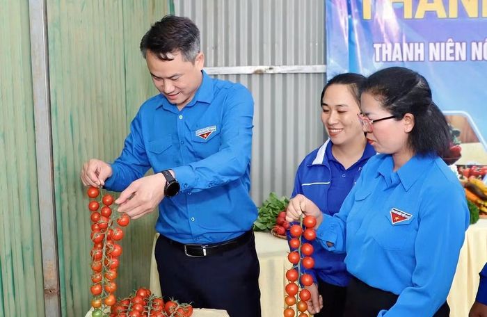 Đại biểu tham quan khu trưng bày sản phẩm thanh niên khởi nghiệp xã Đơn Dương.