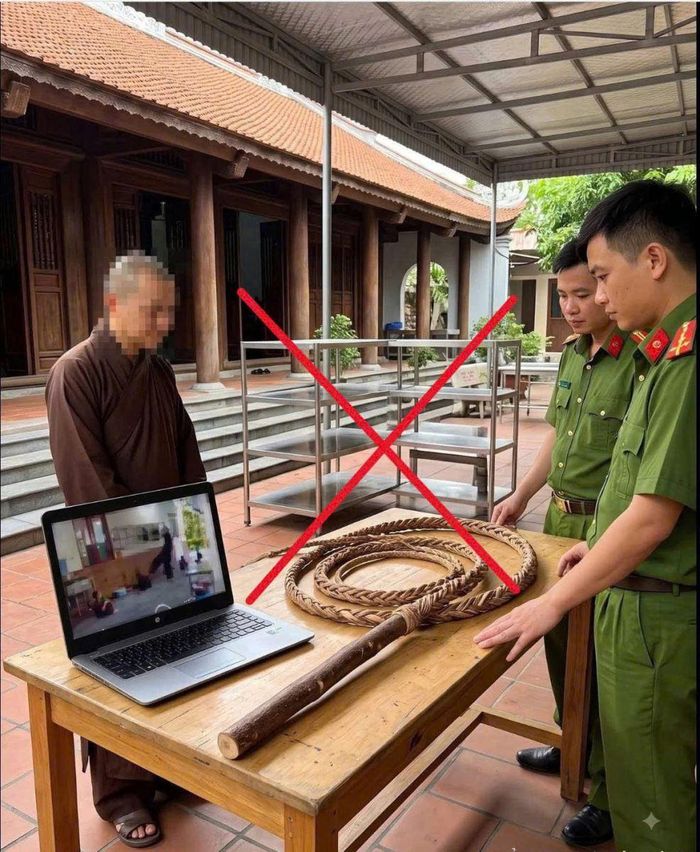 Hình ảnh giả mạo được tạo, chỉnh sửa bằng AI liên quan vụ việc tại Chùa Bầu được cơ quan Công an xác định không phản ánh đúng bản chất sự việc. Ảnh: Công an Phú Thọ.