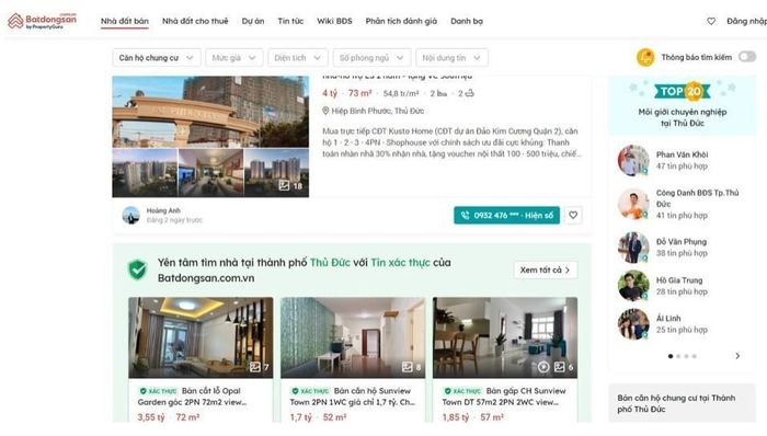 Tính năng Tin đăng xác thực và Môi giới chuyên nghiệp giúp người tìm nhà yên tâm hơn khi giao dịch. Ảnh: Batdongsan.com.vn