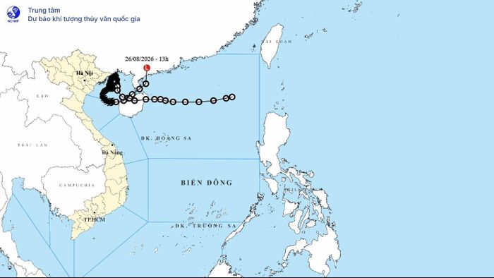 Bản đồ quỹ đạo bão số 4 tính đến 14h ngày 26/8/2026. Nguồn: NCHMF