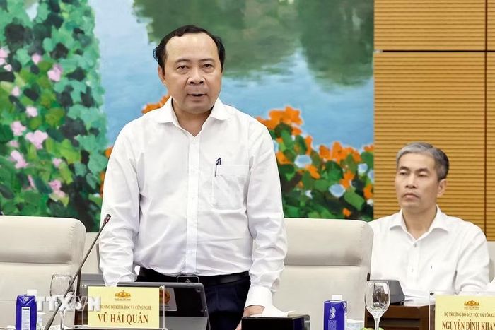 Bộ trưởng Bộ Khoa học và Công nghệ Vũ Hải Quân phát biểu. (Ảnh: Doãn Tấn/TTXVN)