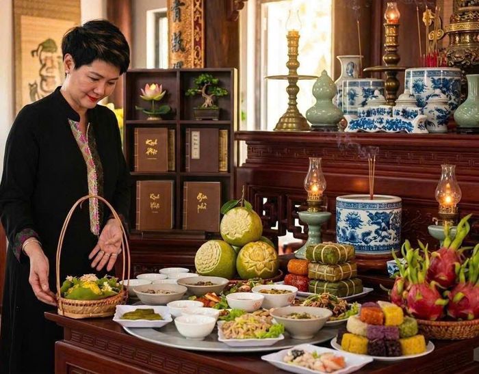 Chuyên gia ẩm thực phố cổ Hà Nội, chị Trương Thị Lê Nhung, chủ thương hiệu Madam Nhung chia sẻ về mâm cỗ thắp hương Rằm tháng Bảy.