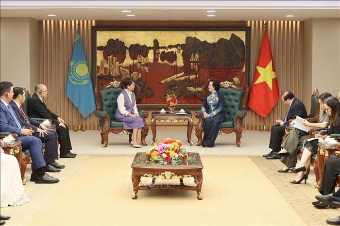 Phó Thủ tướng Phạm Thị Thanh Trà tiếp Phó Thủ tướng, Bộ trưởng Bộ Văn hóa và Thông tin Cộng hòa Kazakhstan Aida Balaeva. Ảnh: An Đăng/TTXVN