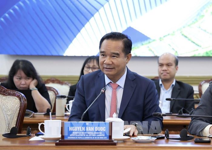 Ông Nguyễn Văn Được, Chủ tịch UBND TP. Hồ Chí Minh phát biểu tại hội nghị. Ảnh: Xuân Anh - TTXVN