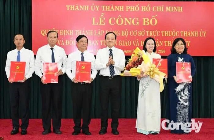 Bí thư Thành ủy TP.HCM Trần Lưu Quang trao quyết định cho Ban Thường vụ Đảng ủy HĐND TP.HCM. Ảnh: Việt Dũng.