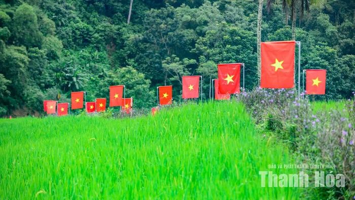 Cờ đỏ sao vàng nổi bật trên con đường quanh co.