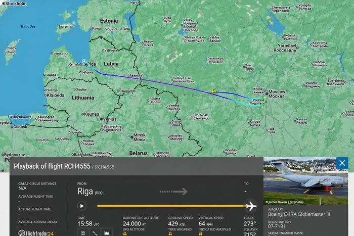 Lịch trình chuyến bay C-17 đưa Giám đốc CIA Mỹ tới Nga. Ảnh: Flightradar24.