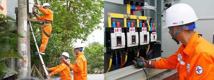 Nhân viên Điện lực Hạc Thành kiểm tra, rà soát các điểm cấp điện phục vụ các sự kiện văn hóa, nghệ thuật được diễn ra trong đêm 01/9 tại Quảng trường Lam Sơn.
