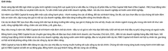 Giới thiệu về Fibo Capital trên trang tuyển dụng Glints. (Nguồn: Ảnh chụp màn hình).