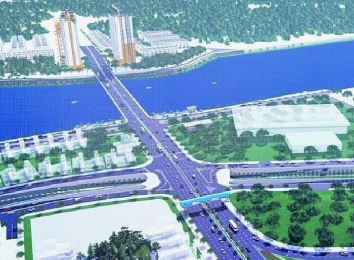 Phối cảnh dự án Cụm nút giao thông đường Lê Thanh Nghị - Cách Mạng Tháng Tám - Thăng Long - đường dẫn lên cầu Hòa Xuân. Ảnh Ban QLDA