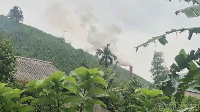 Hình ảnh cột khói từ cơ sở sản xuất than sinh học Chu Thị Ngọc Ánh do người dân thôn Việt Cường 2 (chụp giữa tháng 7/2026) cung cấp.