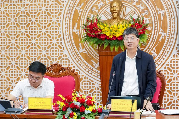 Ủy viên Ban Thường vụ Tỉnh ủy, Phó Chủ tịch UBND tỉnh Nguyễn Hồng Hải phát biểu tại buổi làm việc