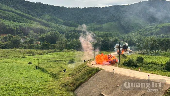 Môt tình huống diễn tập thực binh trong diễn tập chiến đấu phòng thủ xã Tân Thành năm 2026 - Ảnh: C.T