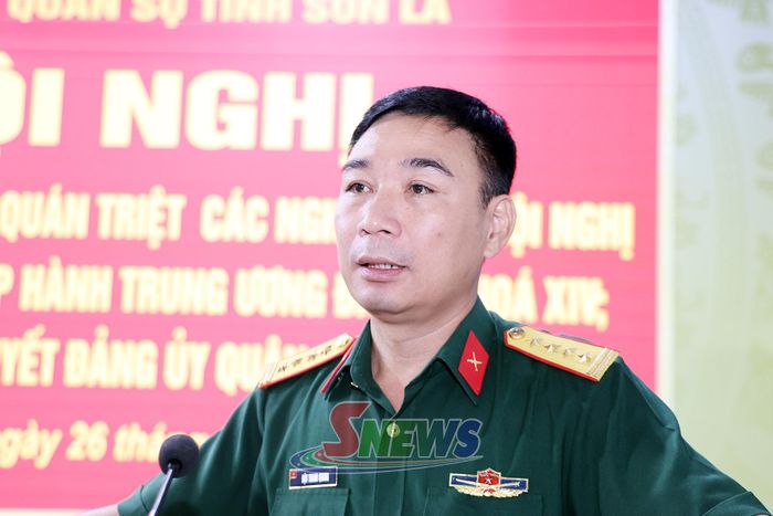 Đại tá Đậu Thanh Quang, Chính ủy Bộ CHQS tỉnh phát biểu bế mạc hội nghị.