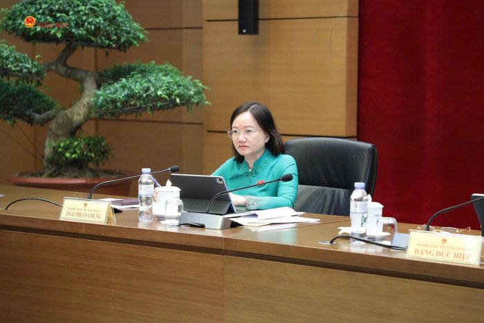 Phó Trưởng Đoàn chuyên trách Thái Thị An Chung điều hành phiên thảo luận Tổ. Ảnh: Khánh Duy