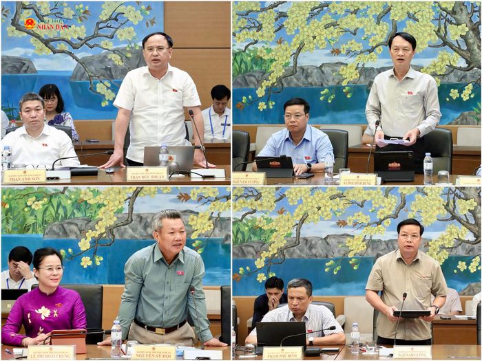 Các ĐBQH: Trần Đức Thuận, Lương Đình Hưng, Nguyễn Sỹ Hội và Ngô Nam Cường tham gia đóng góp ý kiến tại Tổ. Ảnh: Khánh Duy