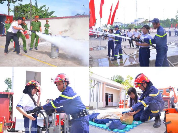 Trung tâm giáo dục cộng đồng PCCC&CNCH Công an Cà Mau thu hút đông đảo người dân đến trải nghiệm, thực hành kỹ năng PCCC.