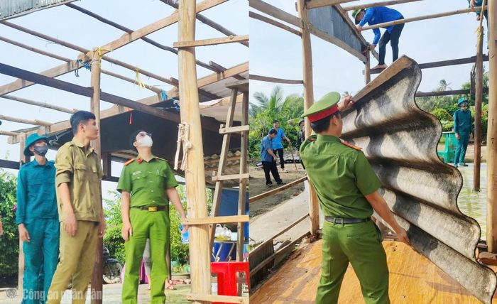 Công an xã Trần Văn Thời cùng Đoàn thanh niên hỗ trợ xây dựng nhà cho bà Phan Thị Ba, ngụ ấp Lung Trường.