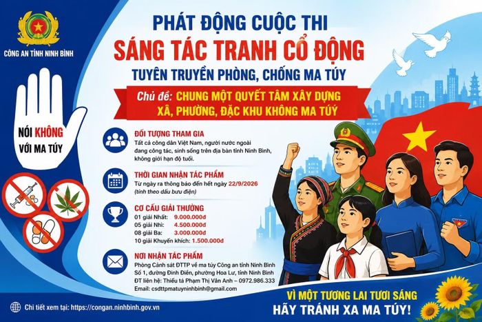 Công an tỉnh Ninh Bình phát động Cuộc thi sáng tác tranh cổ động tuyên truyền phòng, chống ma túy.