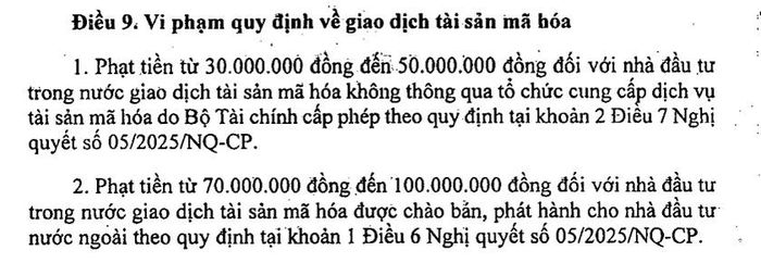 Điều 9 - Nghị định 284 quy định về giao dịch tài sản mã hóa. Ảnh chụp màn hình VGP.