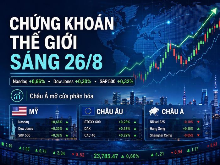 Chứng khoán thế giới sáng 26/8: Nasdaq tăng 0,66%, châu Á mở cửa phân hóa. Ảnh được tạo với sự hỗ trợ của AI.