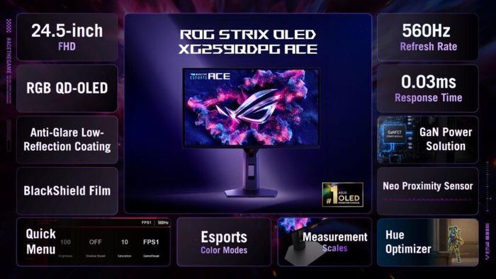 Màn hình ASUS ROG OLED 24.5 inch với tốc độ quét siêu cao dành cho eSports. (Ảnh: ASUS)